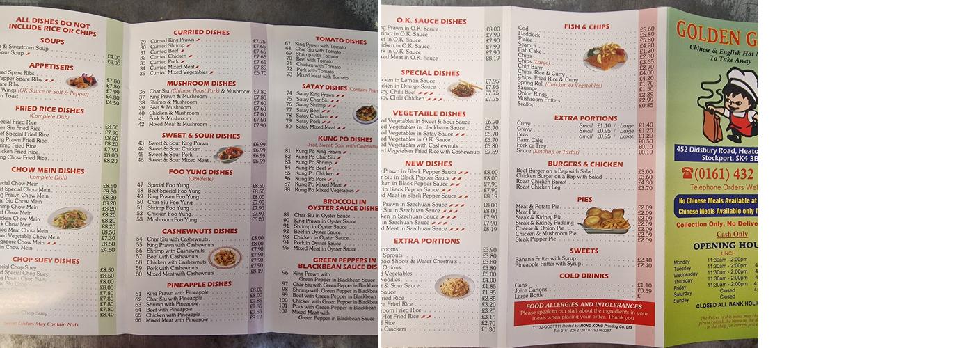 Golden Gate Heaton Mersey Menu