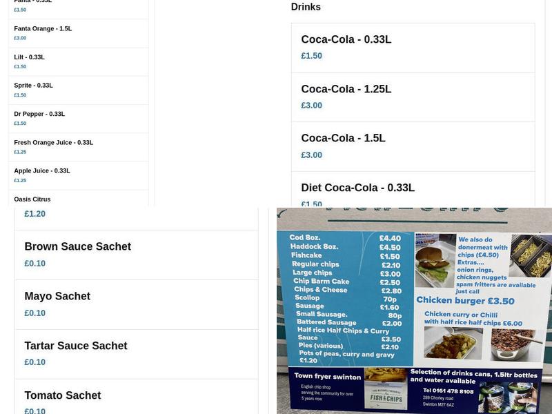Town fryer chip shop Menu