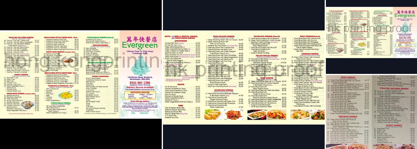 Evergreen Chinese Takeaway Stretford Menu