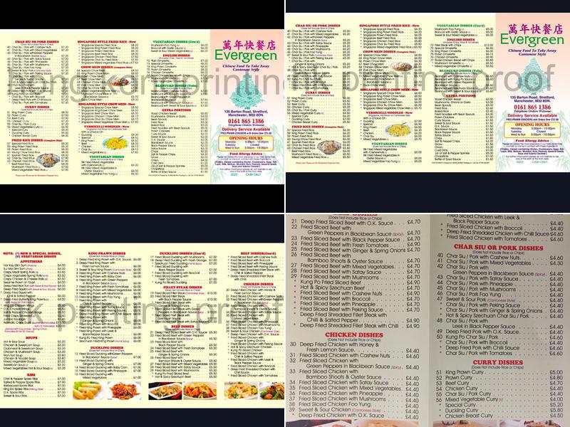 Evergreen Chinese Takeaway Stretford Menu