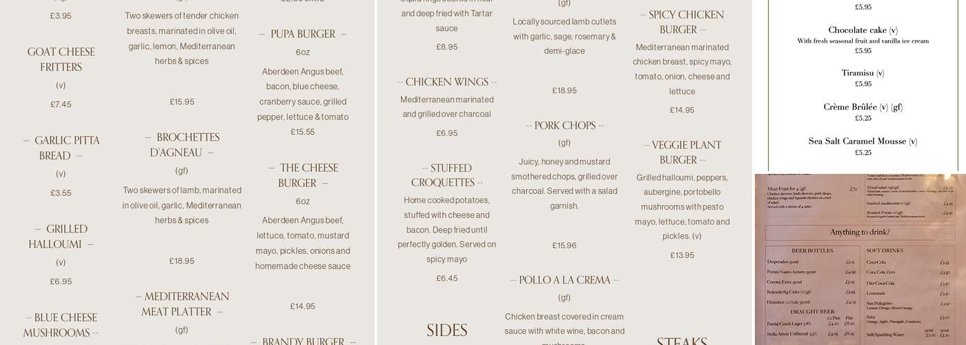 Pupa Restaurant NQ Menu