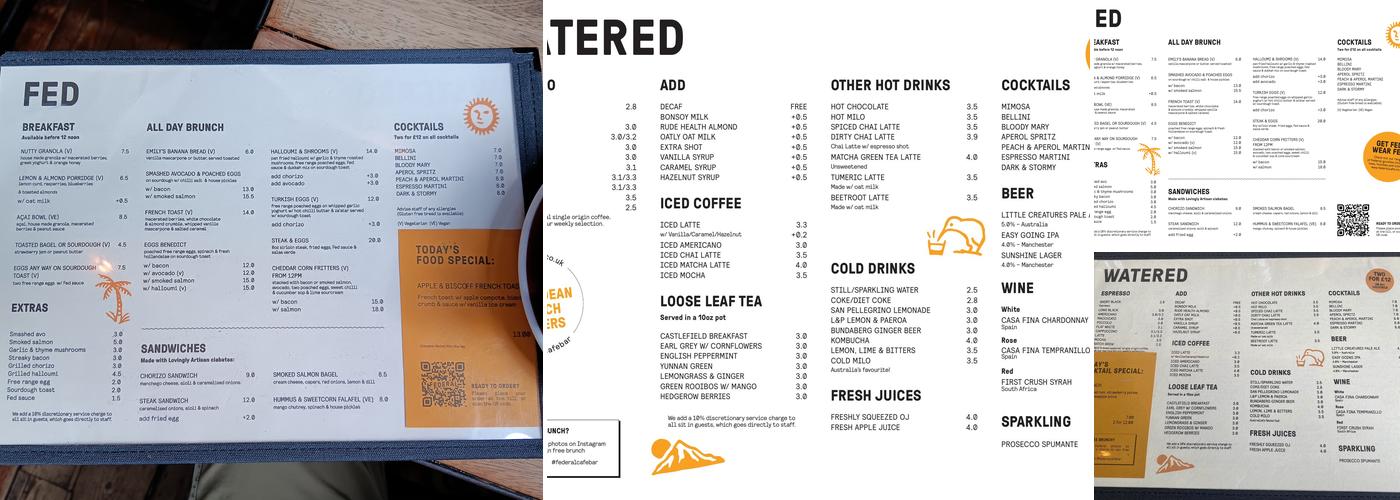 Federal Cafe Bar Menu