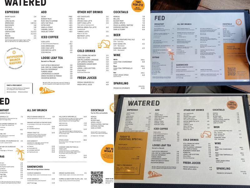 Federal Cafe Bar Menu