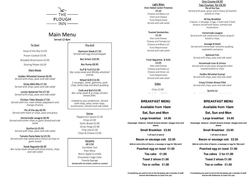 Plough Inn Menu