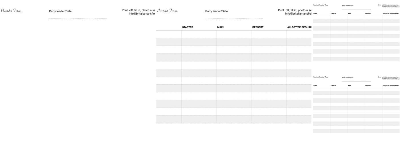 Britalia Mansfield Menu