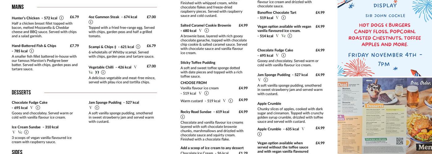 Sir John Cockle Menu