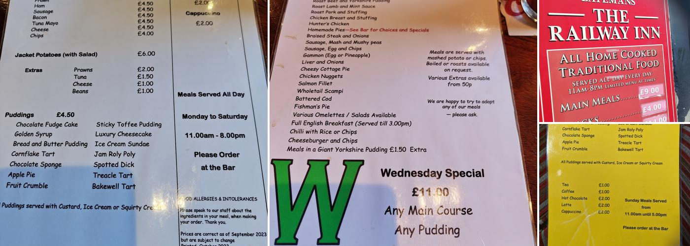 The Railway Inn Menu