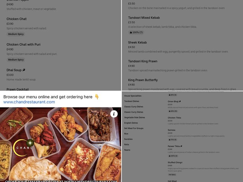 The New Chand Indian Cuisine Menu