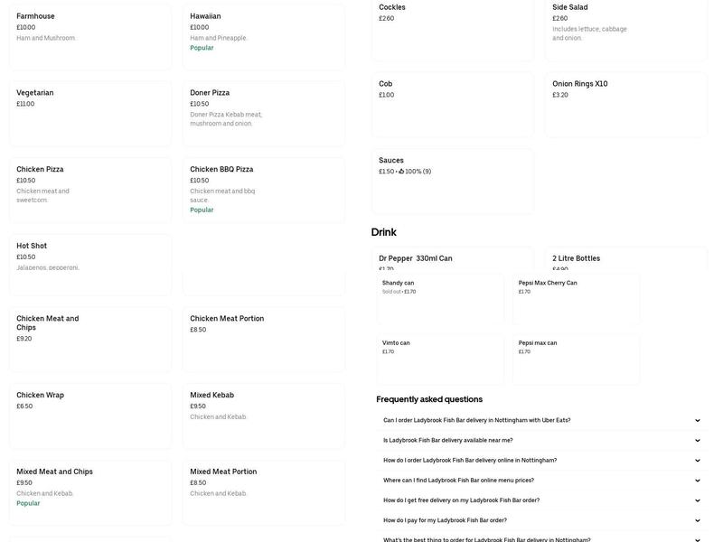 Ladybrook Fish Bar Menu
