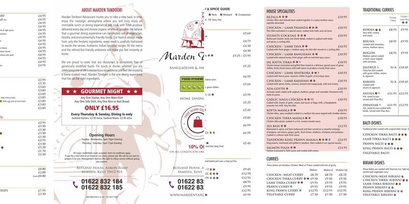 MARDEN TANDOORI Menu