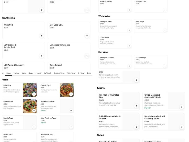 Tiarrah' Pizza Bar Menu