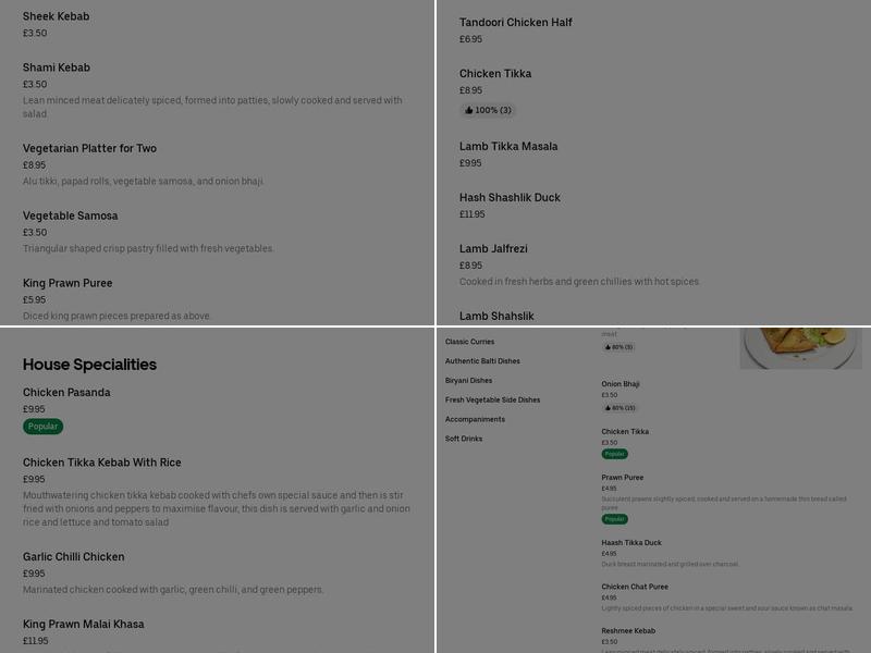 Simla Brasserie Menu