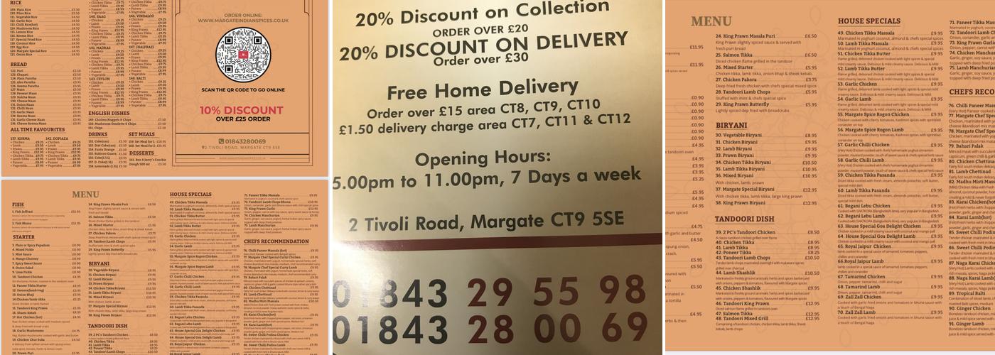 Margate Indian Spice Menu