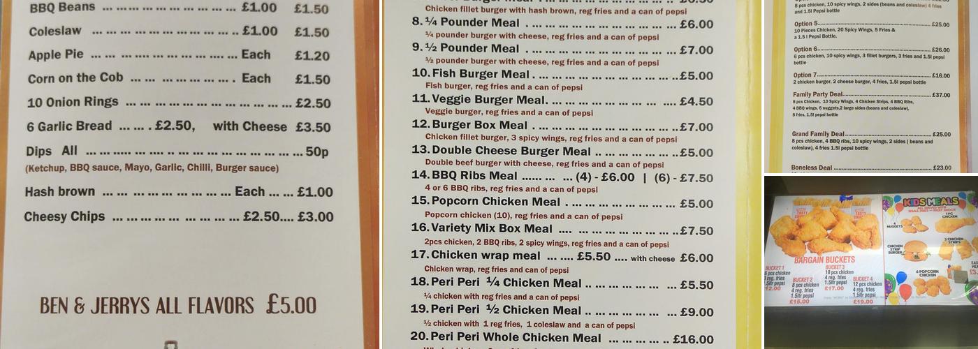 Thanet Tasty Chicken Menu