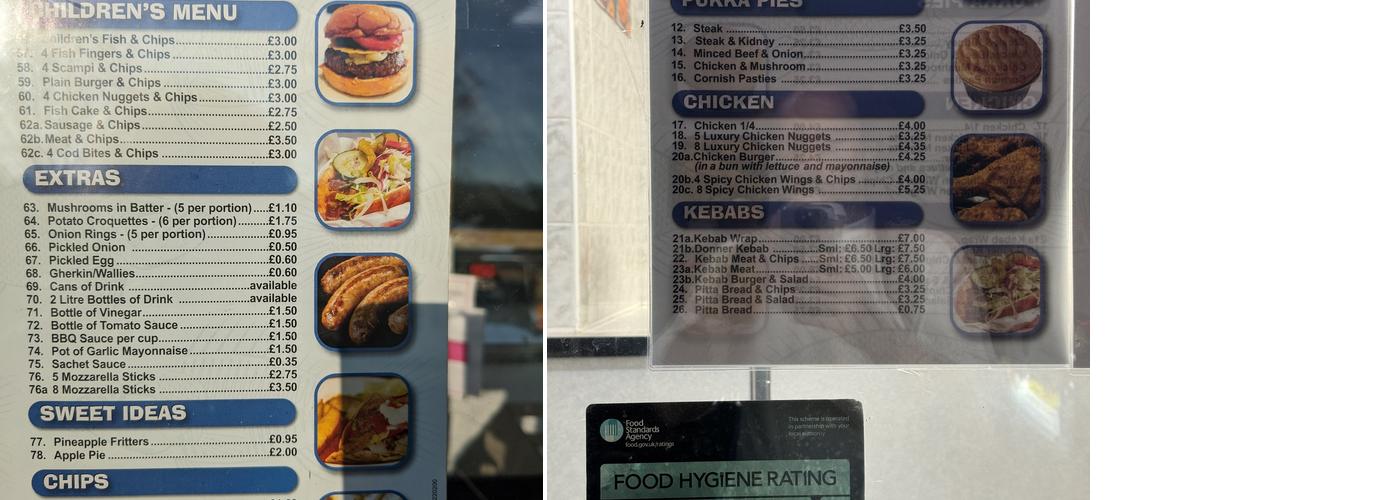 Dane Valley Fish Bar Menu