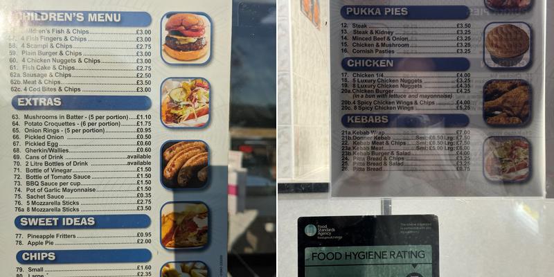 Dane Valley Fish Bar Menu