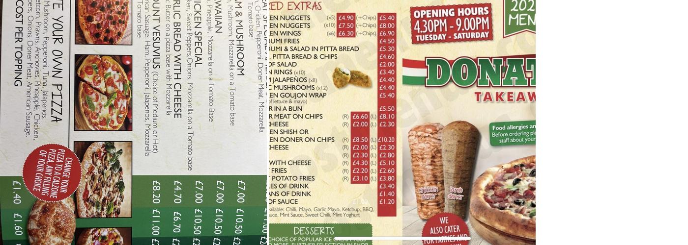 Donato's Pizza & Kebab House Menu