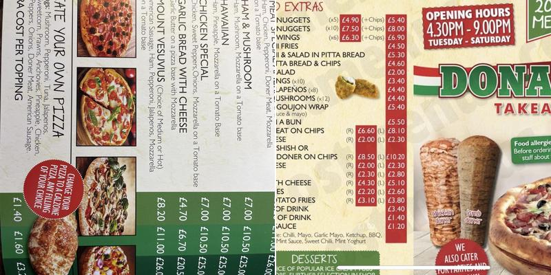 Donato's Pizza & Kebab House Menu