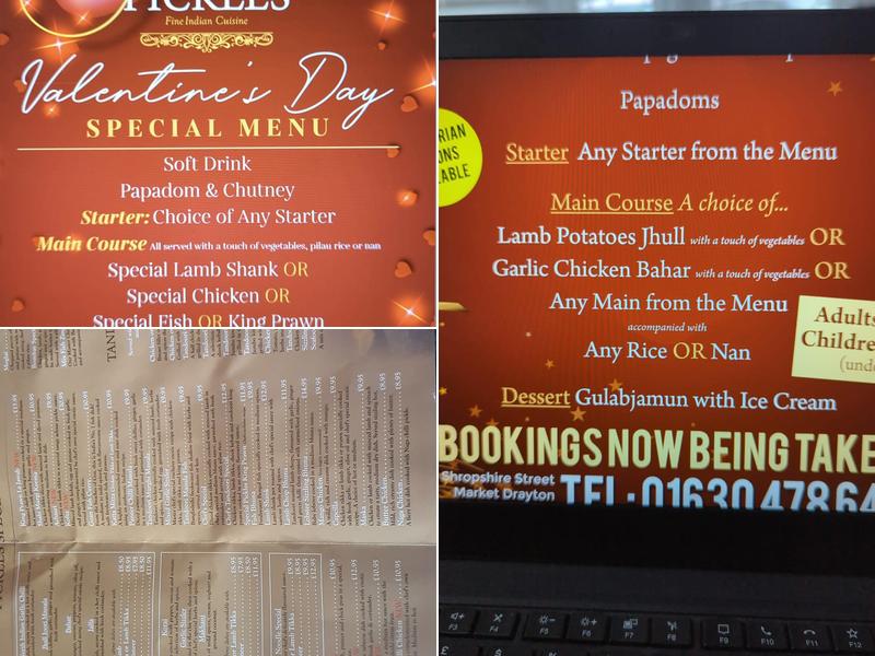 Pickles Indian Restaurant and Takeaway Menu
