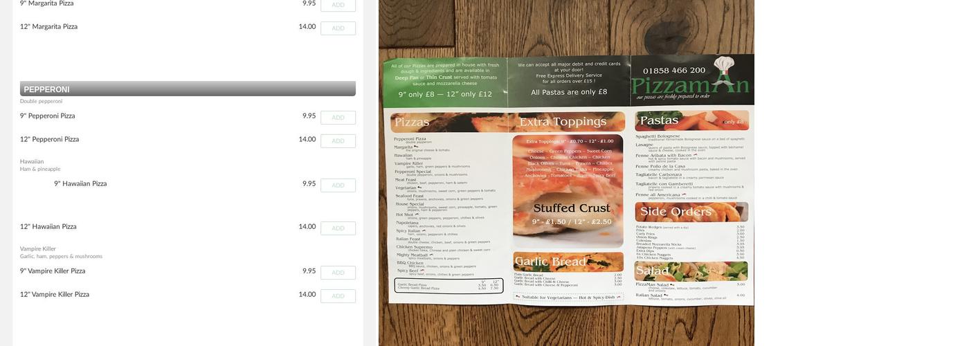 Pizza Man Market Harborough Menu