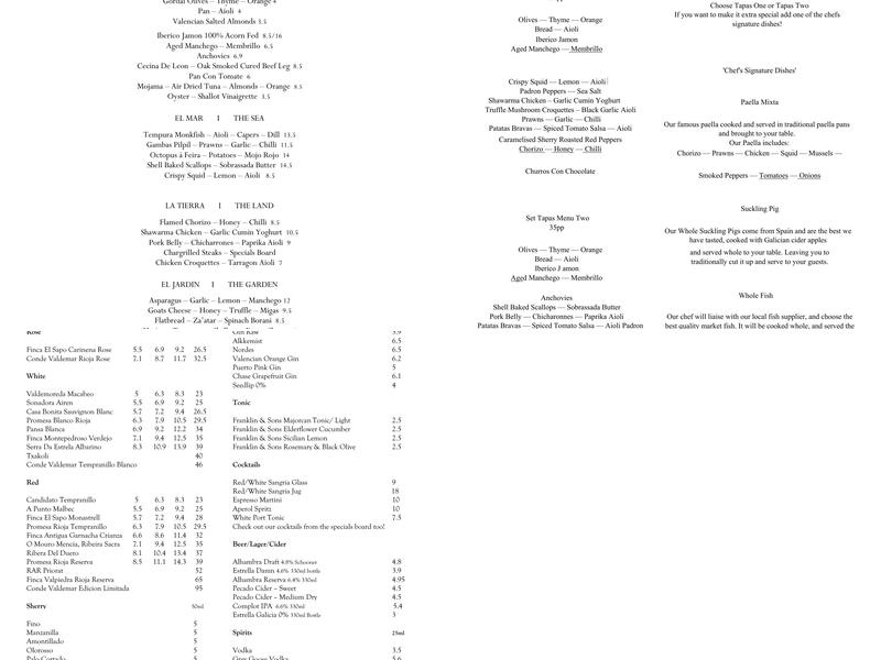 La Bobina Marlborough Menu