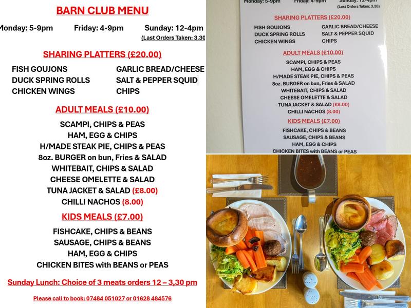 The Barn Club Menu