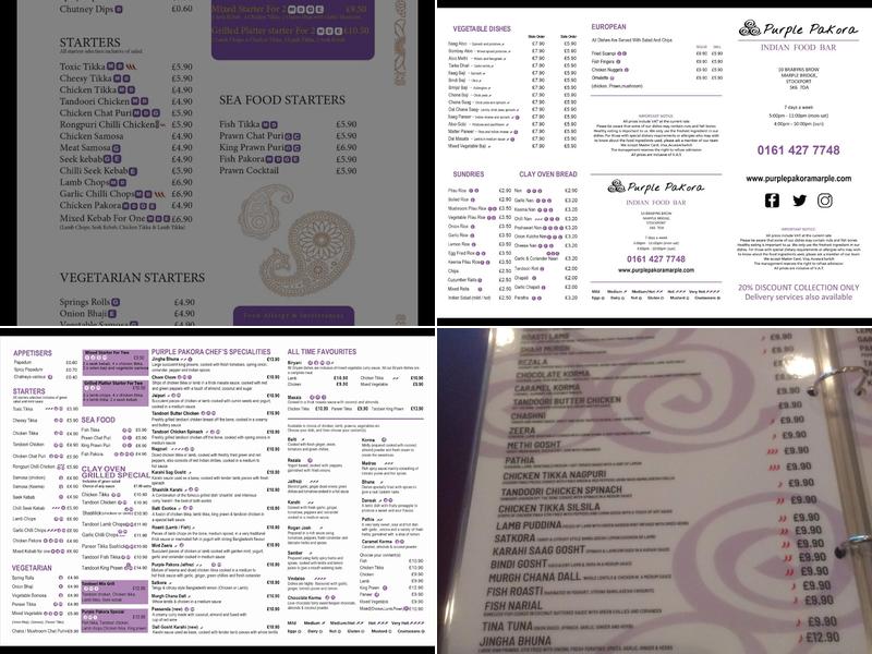 The Purple Pakora Marple Bridge Menu