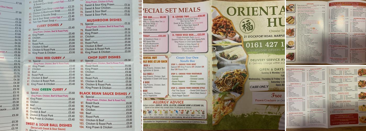 Oriental Hut Menu