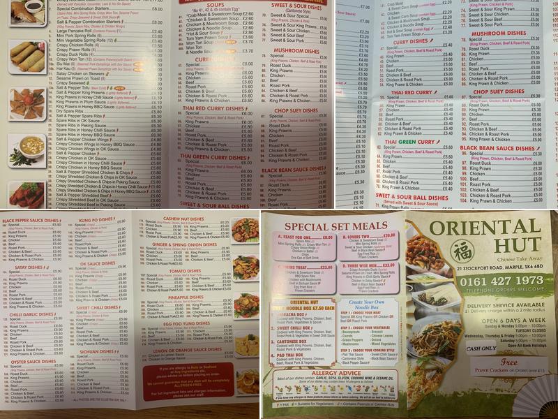 Oriental Hut Menu