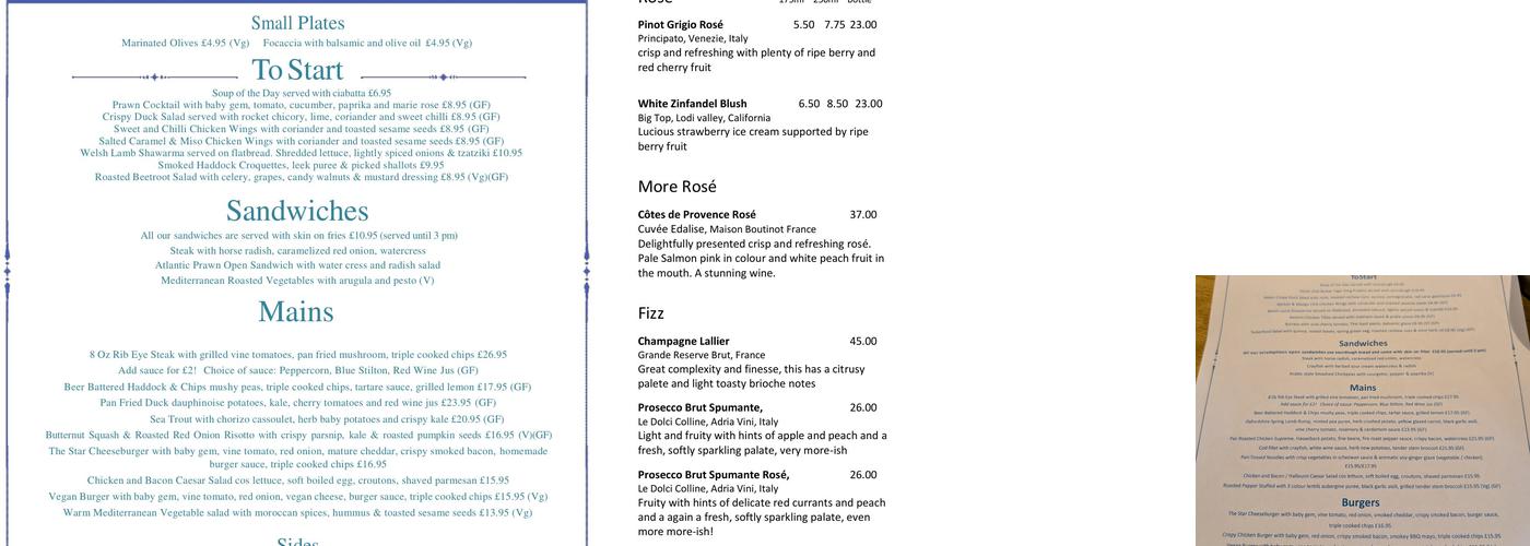 The Seven Stars at Marsh Baldon Menu