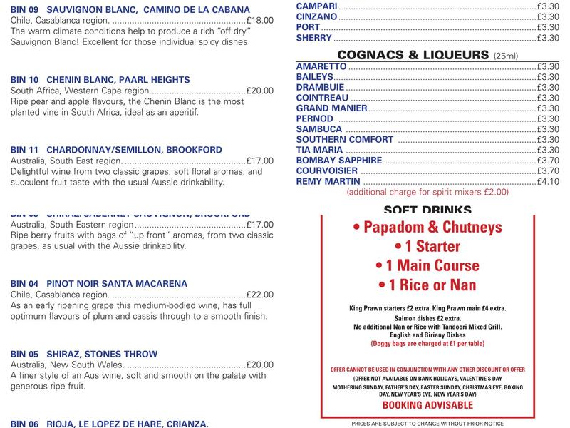 India 2 Mawsley Restaurant & Takeaway Menu