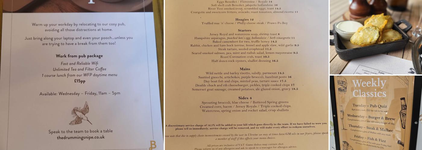 The Drumming Snipe Menu