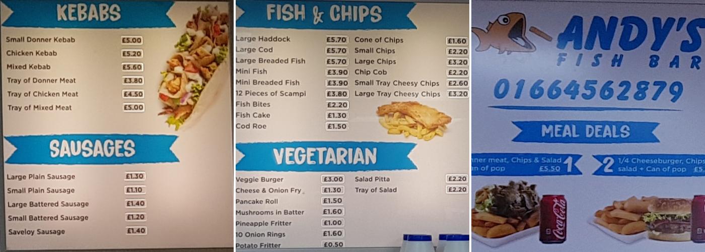 Andy's Fish Bar Menu