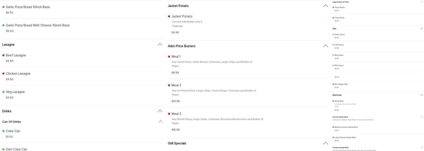 A&M pizza and kebabs Menu