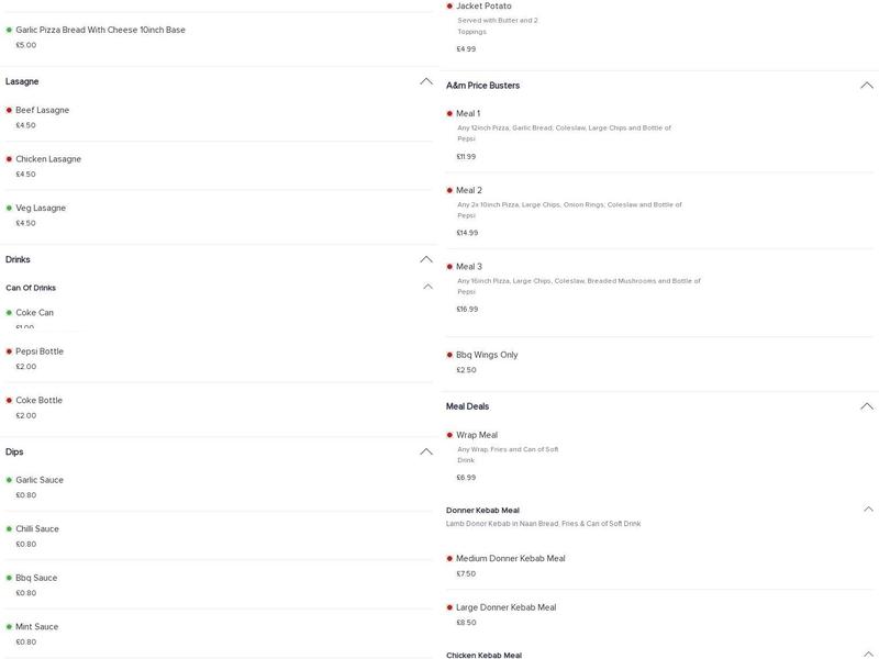 A&M pizza and kebabs Menu