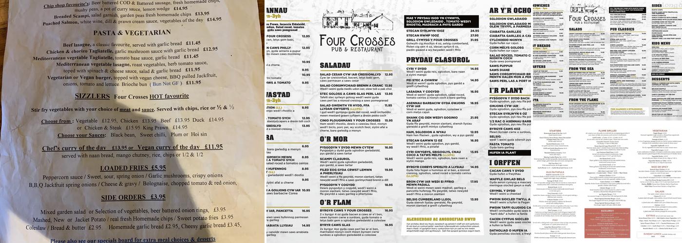 Four Crosses Inn Menu