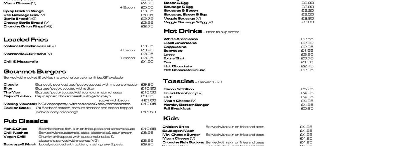 The Pavilion Menu