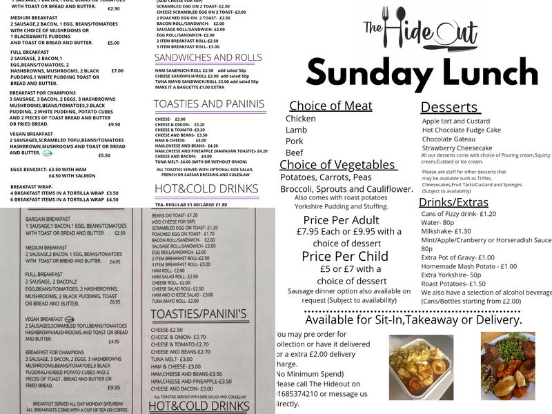 The Hideout Menu