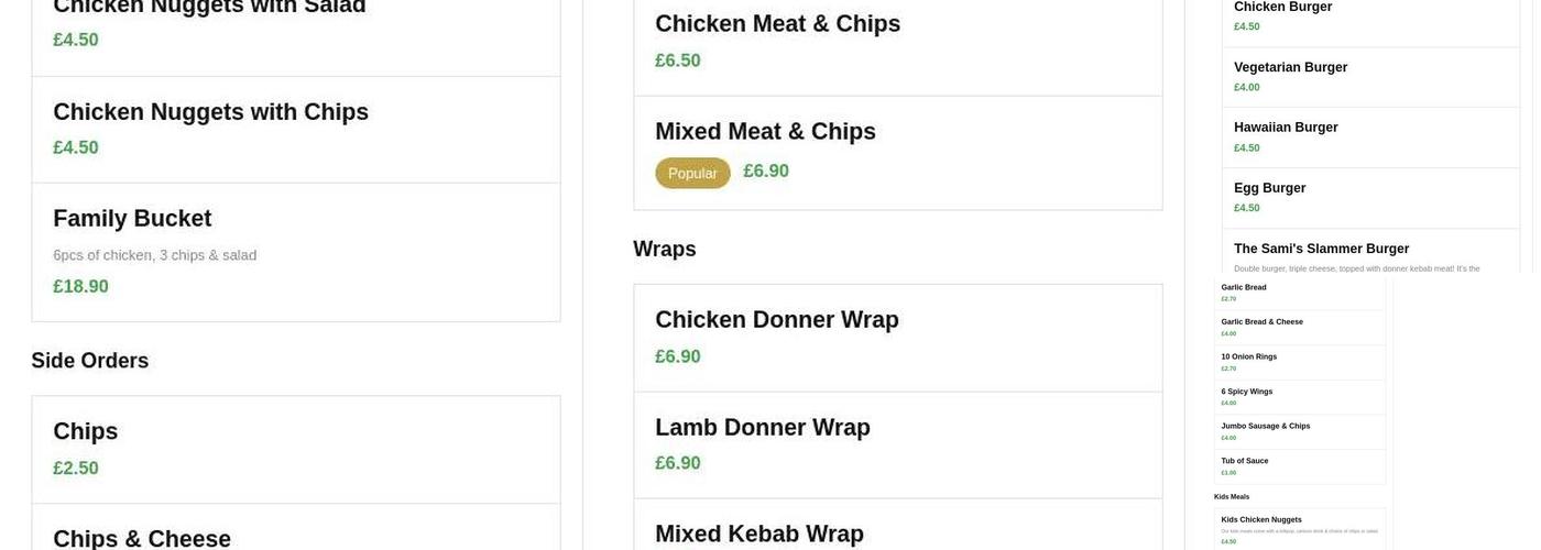 Sami's Merthyr Kebab House Menu