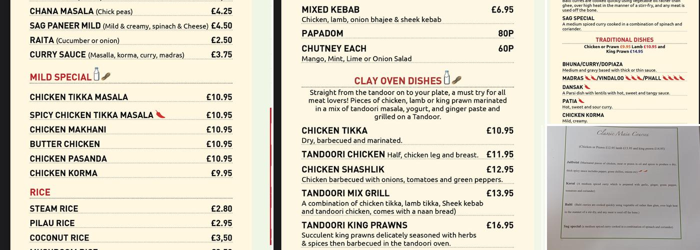 Mevagissey Spice Menu