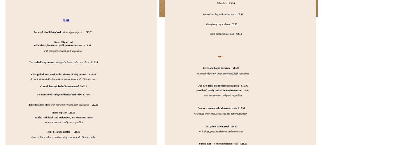 Blue Bistro Menu
