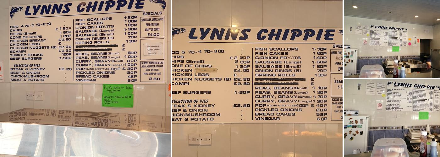 Lynne's Chippy Menu