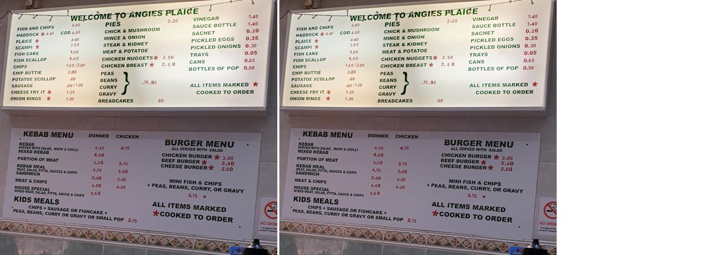 Angies Plaice Menu