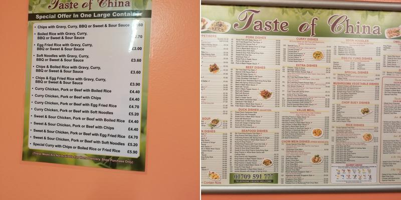Taste Of China - Rotherham Menu