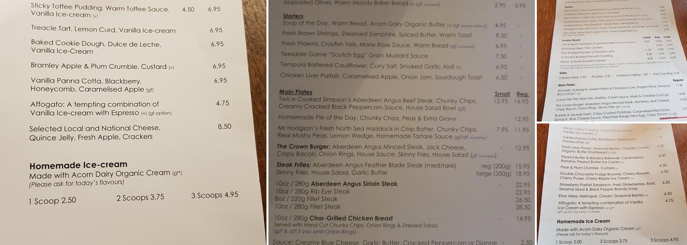 The Crown at Mickleton Menu