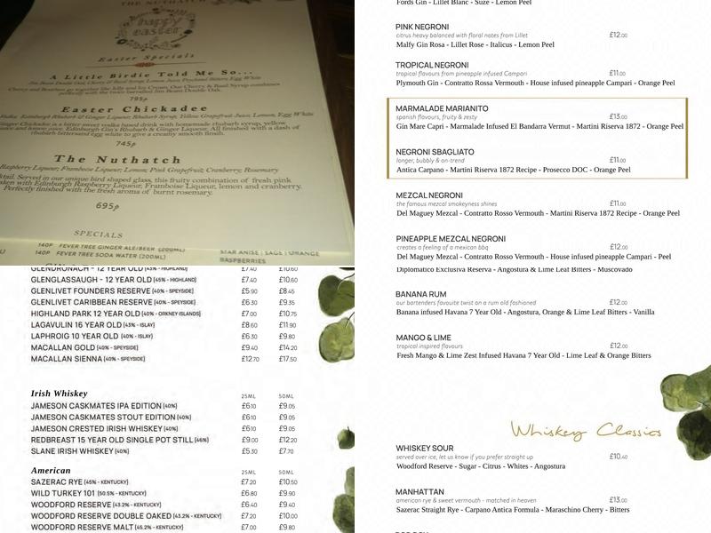 The Nuthatch Middlesbrough Menu