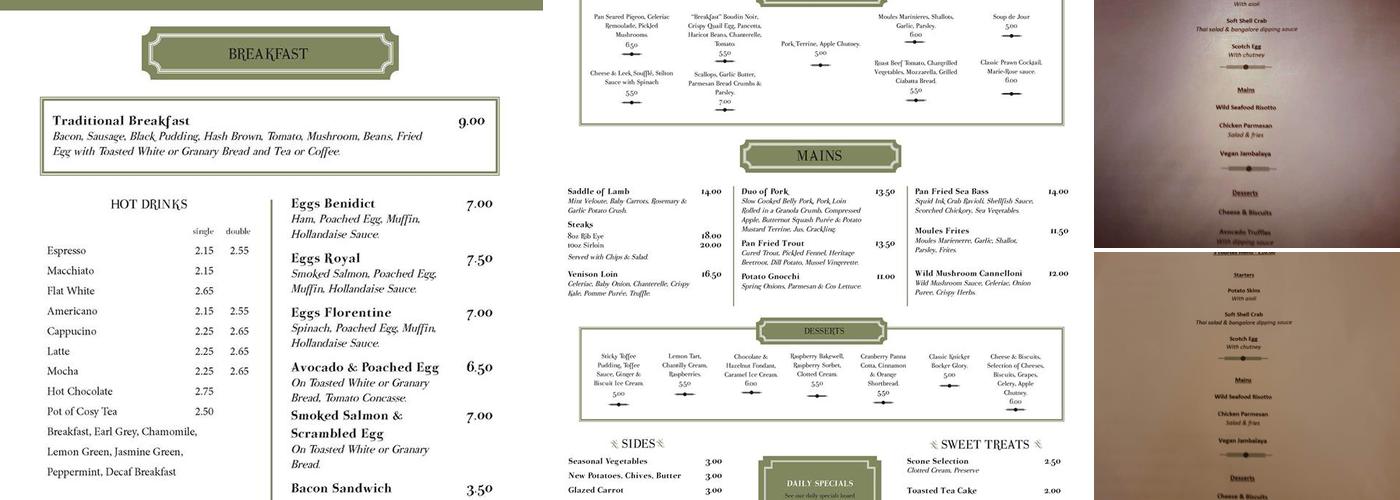 The Zetland Hotel Menu
