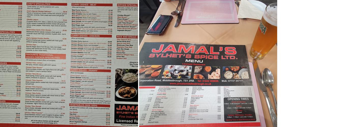 JAMALS in MIDDLESBROUGH Menu