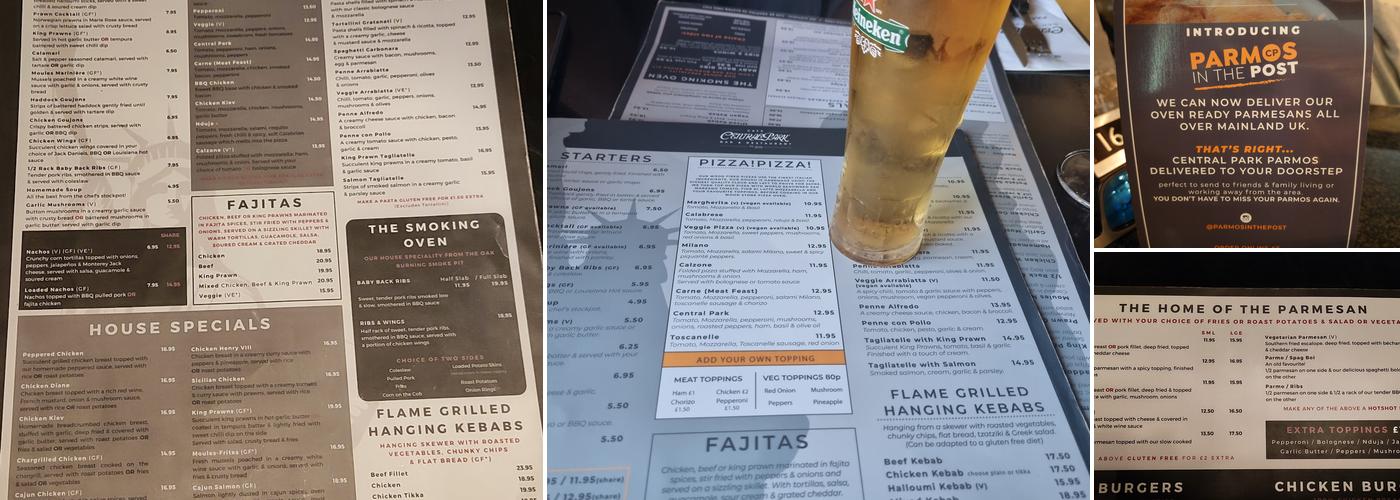 Central Park Bar & Restaurant Menu