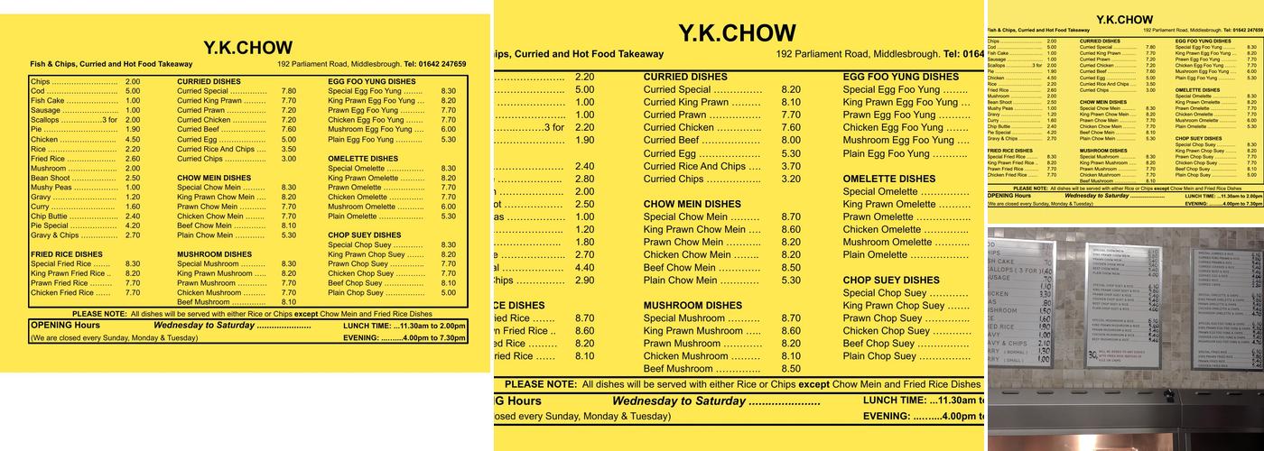 Y K Chow Menu